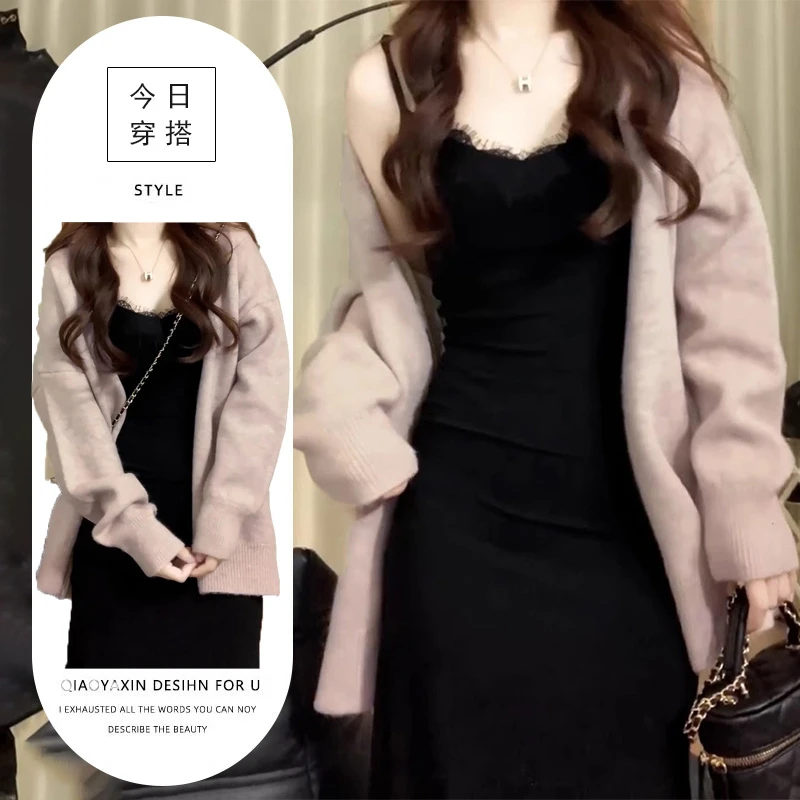 高级感法式毛衣连衣裙子女秋冬季2025新款小个子韩系开春穿搭套装