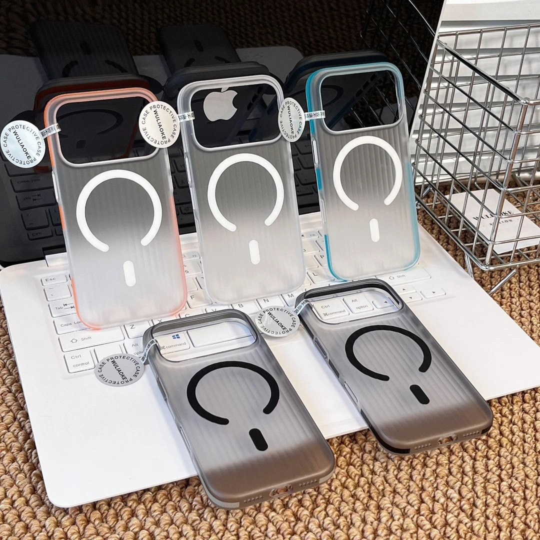 磁吸撞色瓦楞PC硬壳一体ai按键适用苹果iPhone17promax手机壳超薄