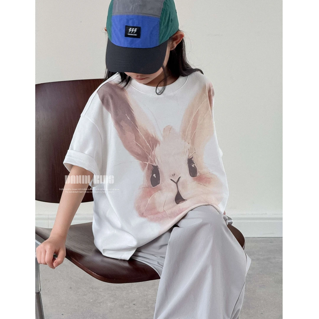 【嗒囜】女童2025夏季新款卡通印花宽松半袖短袖T恤儿童衣服上衣