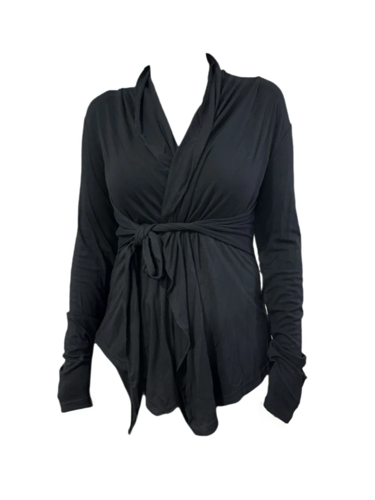 【Amy家】多种穿法叠领绑带长袖开衫女设计感慵懒风不规则显瘦上衣