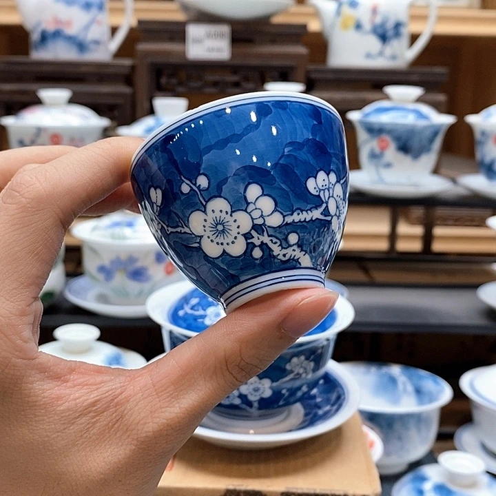 纯手绘冰梅60cc杯子釉下彩微瑕福利款