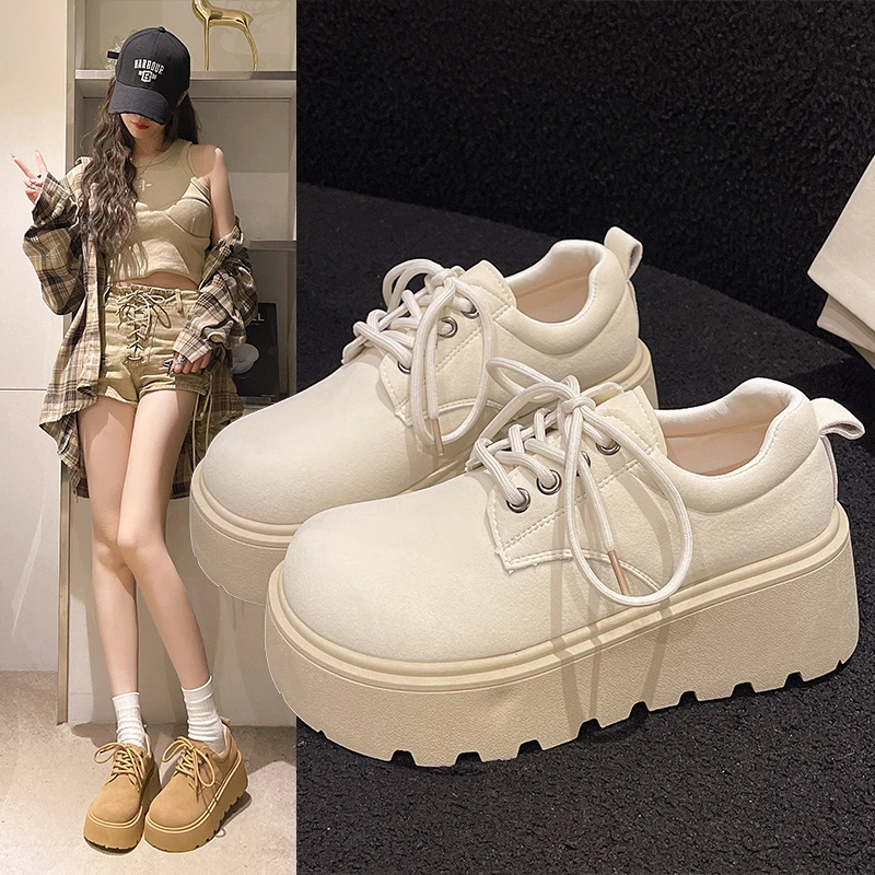 2025春季新款英伦风厚底乐福鞋女款面包鞋小个子百搭增高勃肯鞋女