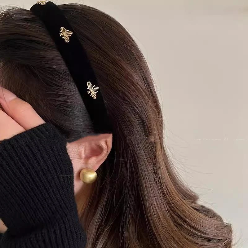 小蜜蜂黑色丝绒发箍女款高颅顶压发洗脸头箍气质2025新款发卡头饰