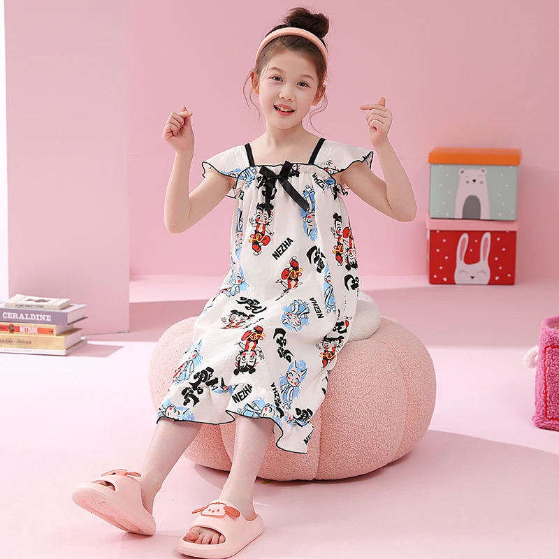 女童睡裙夏款云朵棉吊带裙儿童无袖睡衣女孩夏季公主宝宝哪吒裙子