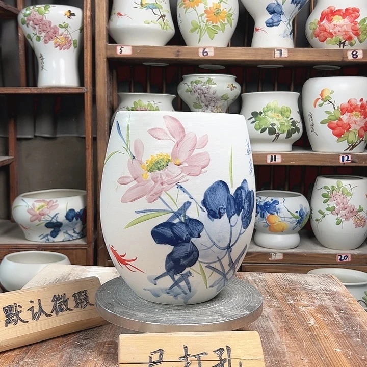 摆件但盆青花荷花新款陶瓷