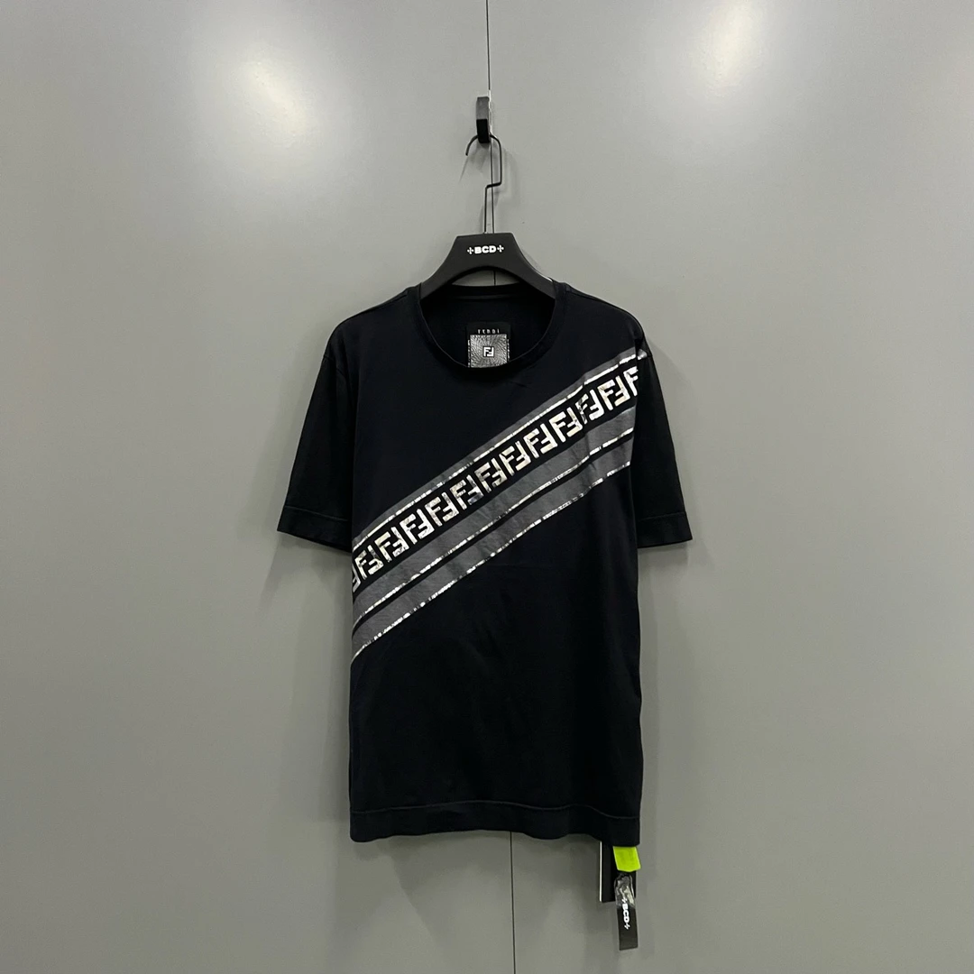 95新 FENDI/芬迪 (ll) 斜纹双F印花短袖 L码/604488破洞