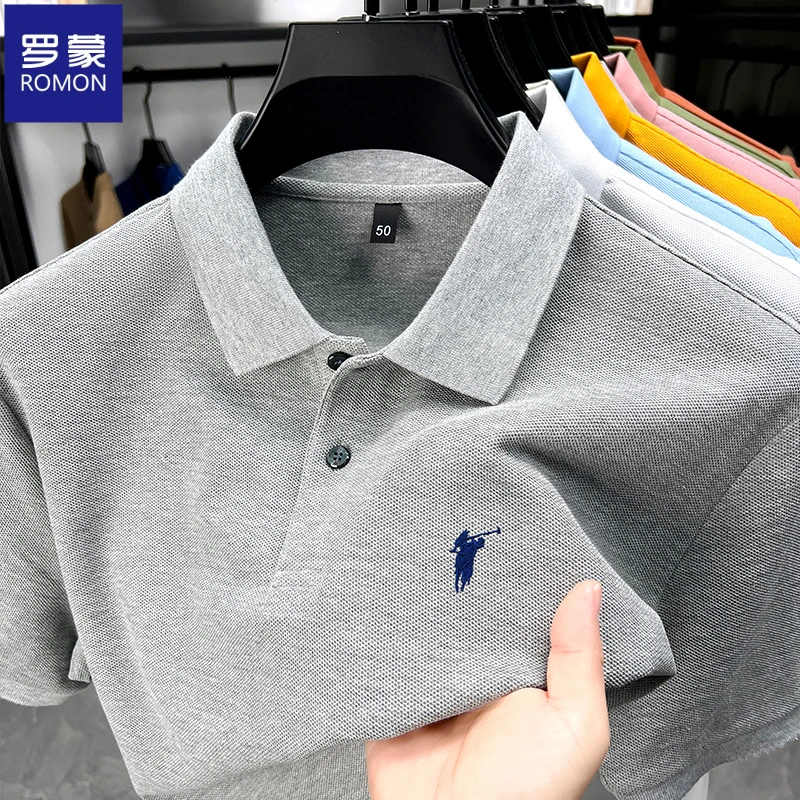 罗蒙夏季款纯棉男士商务舒适翻领POLO衫青年休闲时尚百搭短袖半袖