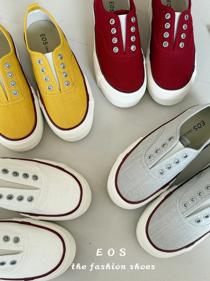 2025夏季新款一脚蹬休闲低帮帆布鞋厚底百搭小白鞋女鞋ins风