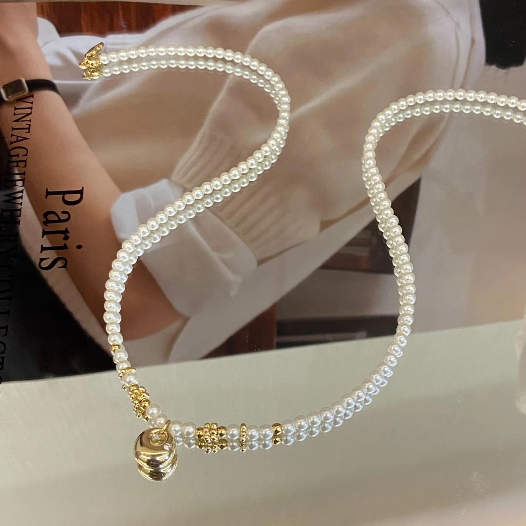 铜合金仿珍珠项链 （T）镀K金 中古包包 高级感珠珠精致项链X7750