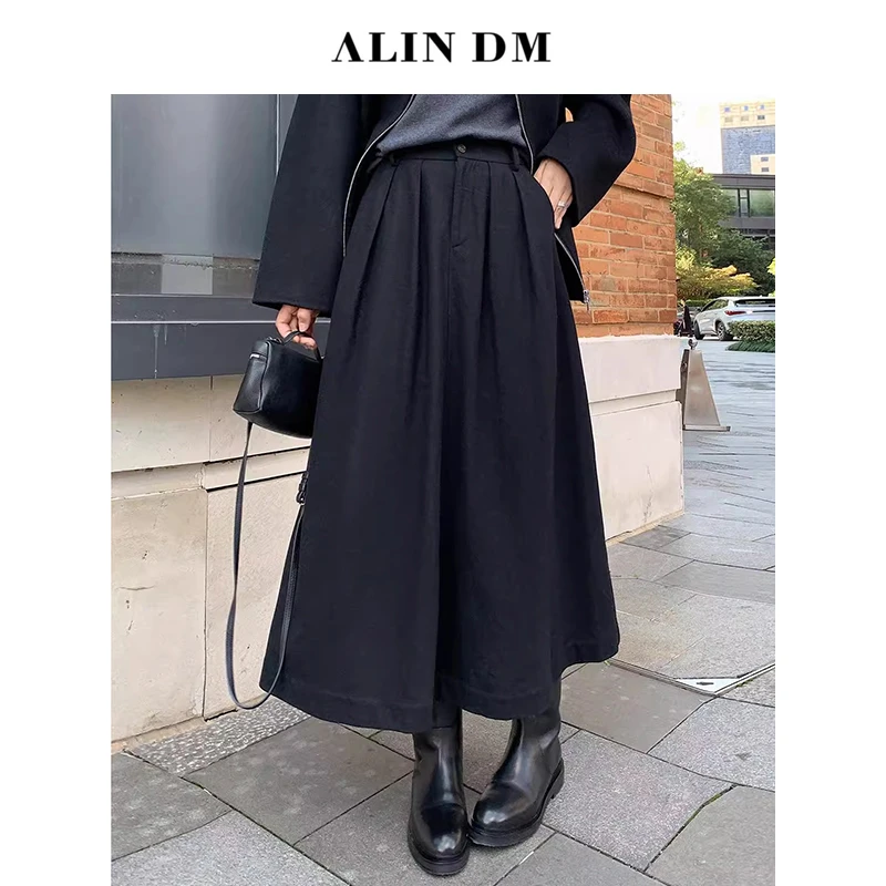 【ALINDM年中大清仓】遮肚藏肉裙子200斤复古毛呢A字半身裙 AS26023