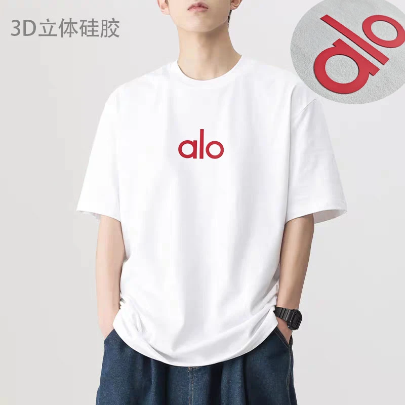 潮牌T恤短袖男女同款时尚百搭夏季圆领短袖硅胶红ALO