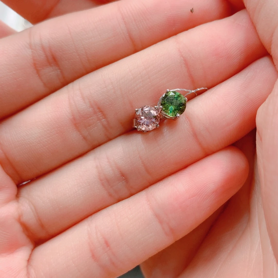 耳钉银S925镶嵌碧玺克*尔