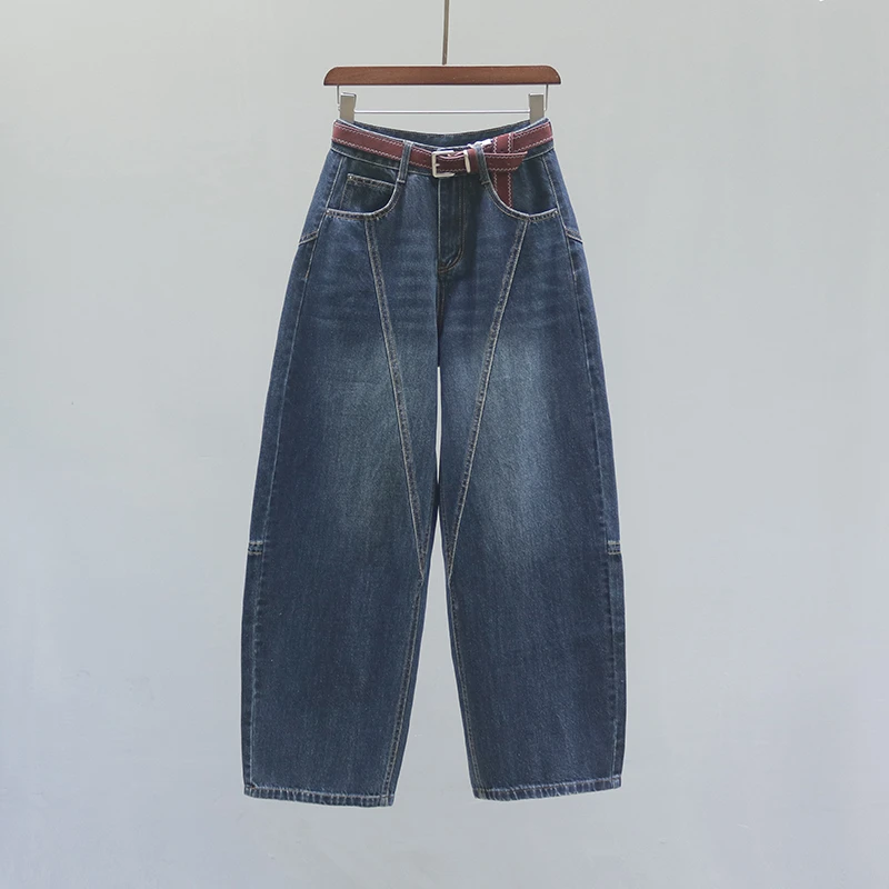 2025秋冬新款高腰老爹牛仔裤女弯刀裤设计感美式复古阔腿香蕉裤子