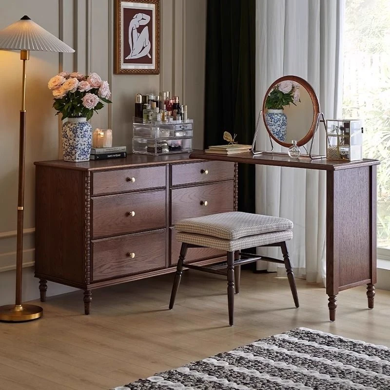 美式轻奢家用复古收纳柜储物柜置物柜电脑书桌边柜新中式意式北欧