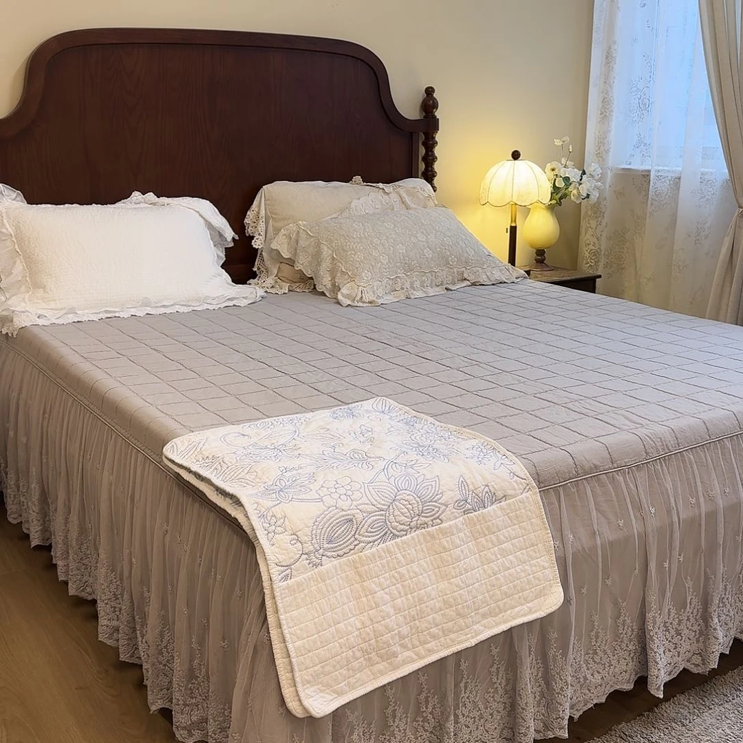 棉蓝色刺绣四件套标准