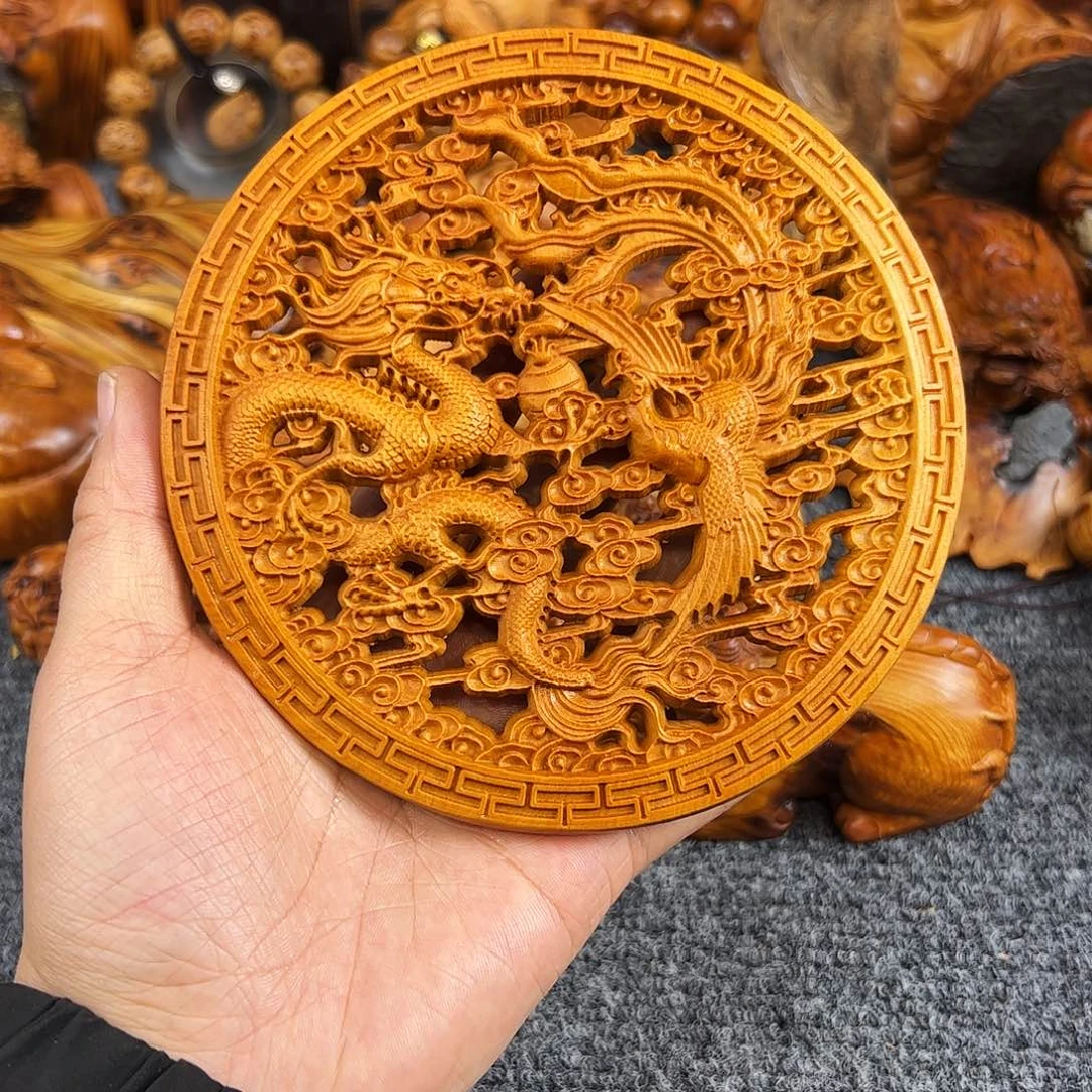 柏木太行崖柏透光盘花摆件，果甜香