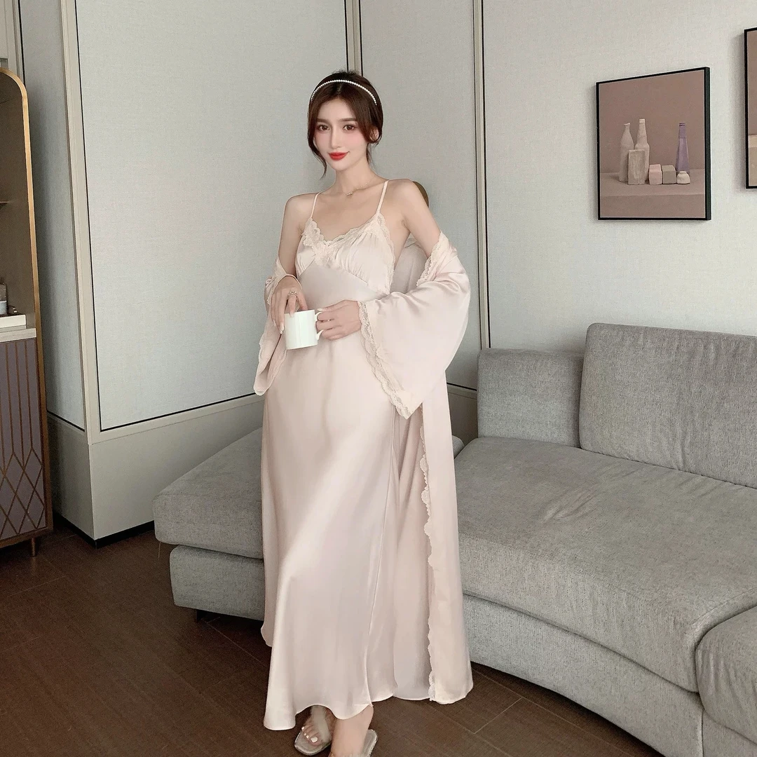 【霓裳羽衣】轻奢高定奢华长款显瘦睡裙家居服中女睡裙气质长袖