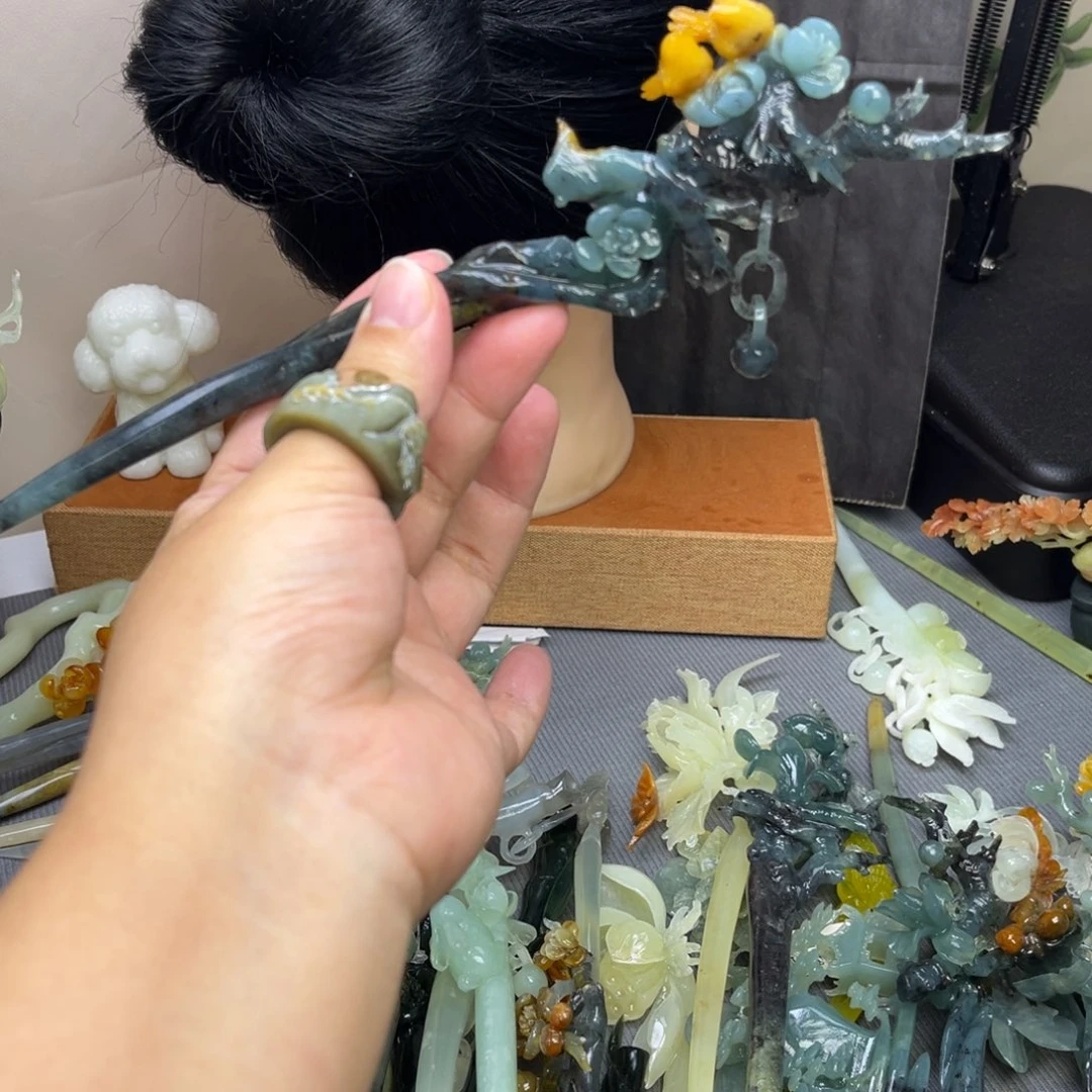 蛇纹石玉合金发饰