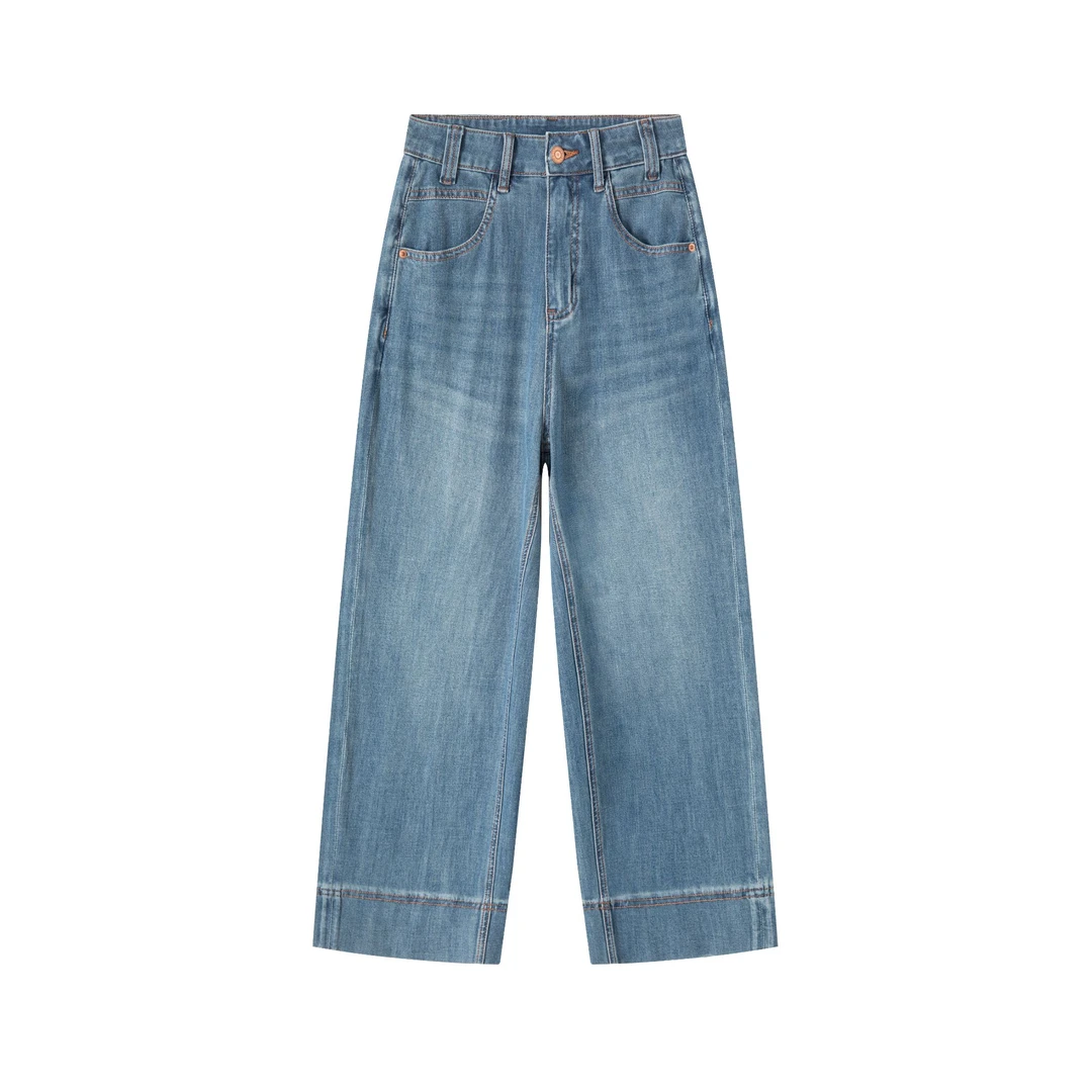 【MILAKA】莱赛尔天丝垂顺宽松直筒裤四面弹力高弹显瘦阔腿牛仔裤女