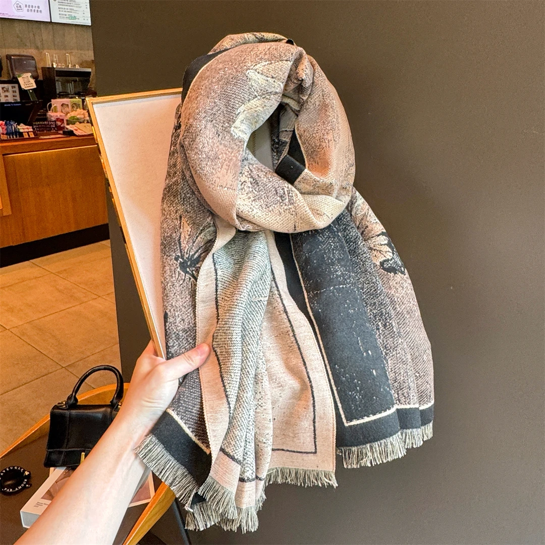 Miss Silas新款氛围感外搭披肩女高级感优雅加厚双面保暖围巾冬季