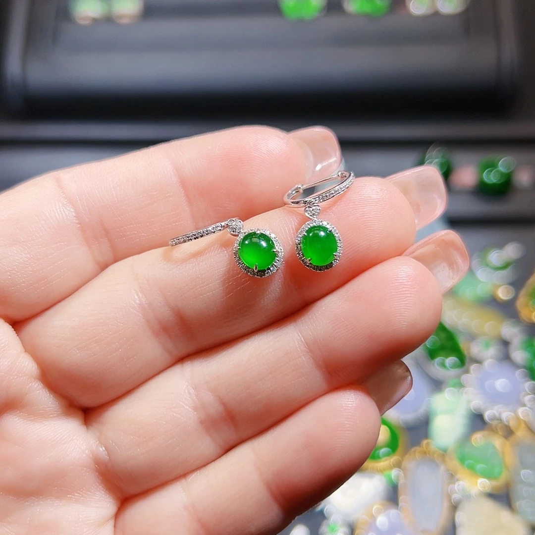 翡翠耳饰18K金镶嵌耳环