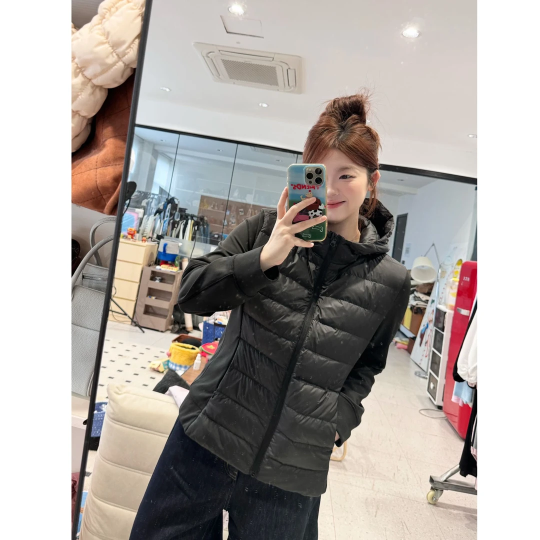晶咕【排骨王】假两件连帽收腰保暖排骨羽绒外套