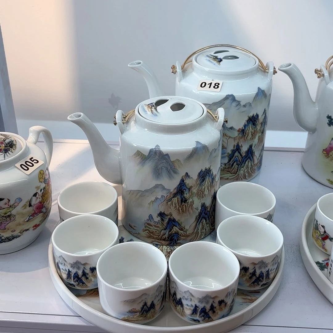 壶千里江山图三斤➕六个杯子➕茶盘