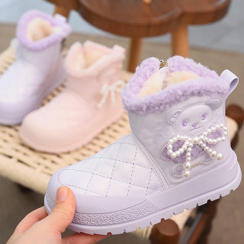 儿童雪地靴冬季加绒加厚大棉靴2025新款女孩防水防滑棉鞋洋气童靴