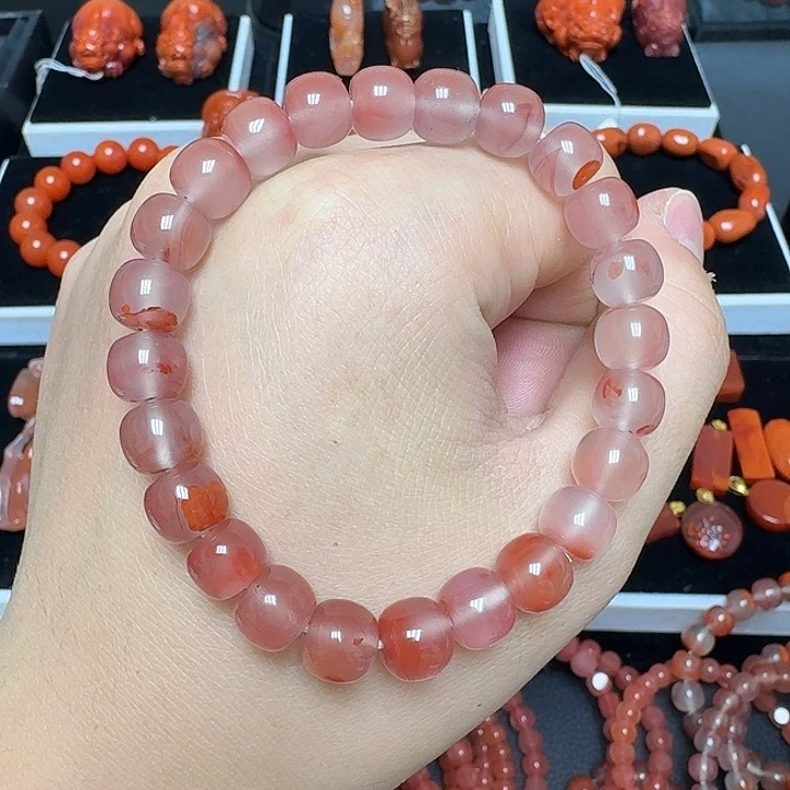 南红玛瑙未镶嵌川料瓦西老邢冰飘手链9.1mm25.2g