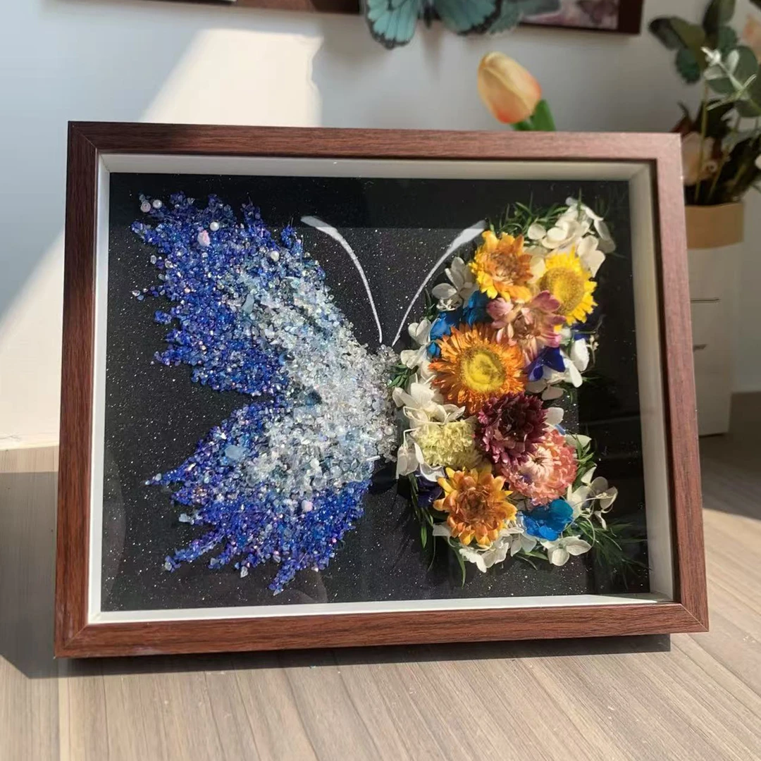 蓝色系立体蝴蝶水晶干花蝴蝶相框diy画框手工礼物材料包送女朋友
