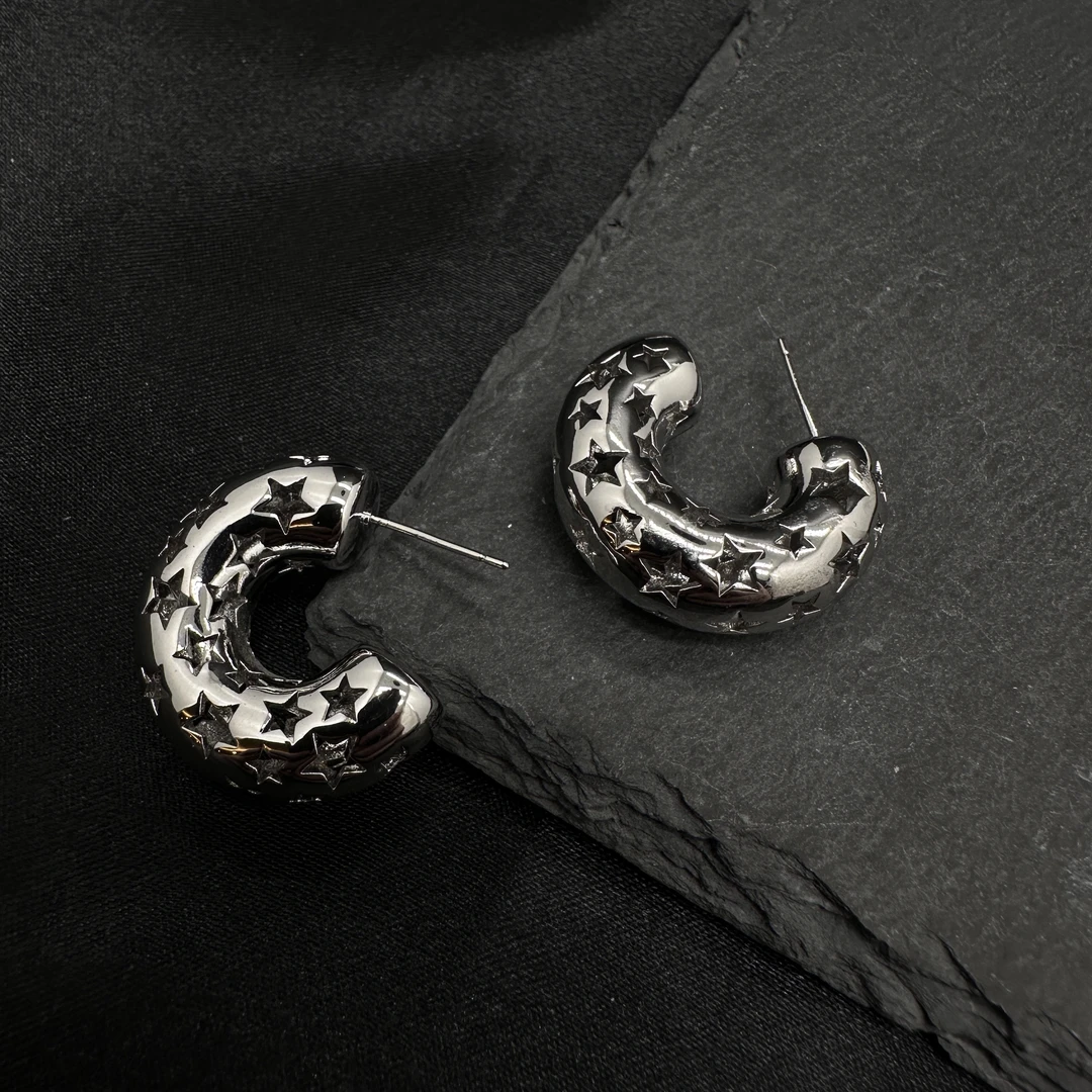 钛钢耳饰 0716 Acc-952时尚百搭复古小众设计感镂空星星耳饰