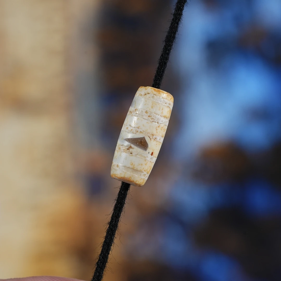 【古珠·金皮财神眼五线】7.5*17.2mm千年西亚pyu蚀花珠红玉髓保真老