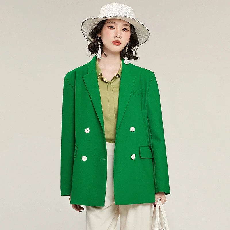 洋气减龄双排扣中长款西装外套女51KE0K0021