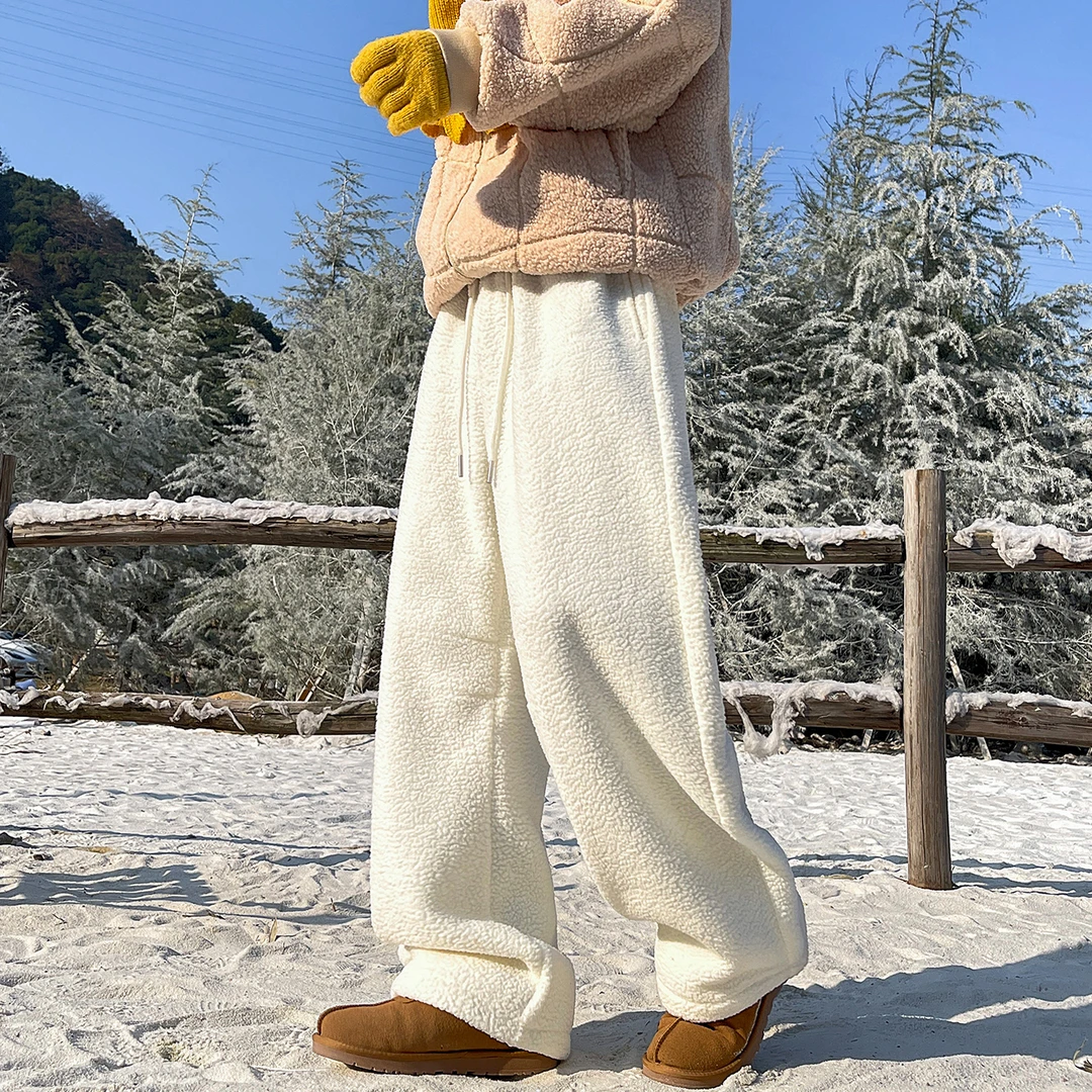 美式毛绒绒休闲裤子男冬季加厚百搭保暖直筒裤抗风抗冻宽松阔腿裤