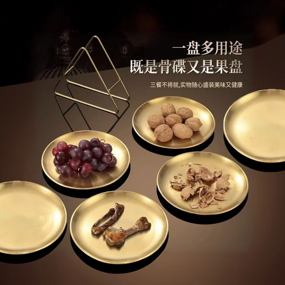 CROWHITO/克洛华蒂韩式不锈钢金色骨碟收纳架圆盘轻奢家用盘托盘