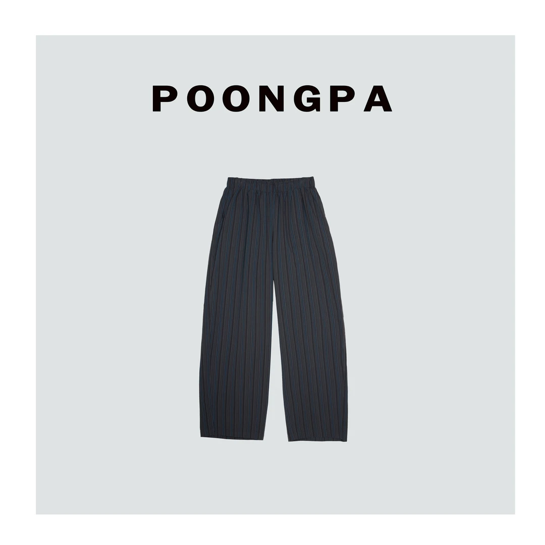 POONGPA/“极简线条”宽松休闲经典条纹休闲裤 /小众设计中大码显瘦