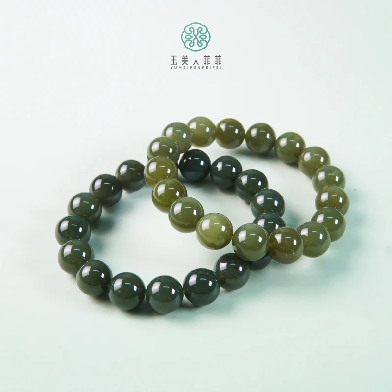 HD石惑珠宝^和田玉单圈圆珠手串约12mm&多样性发一