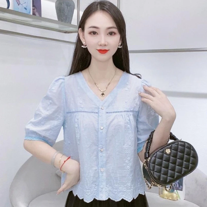 时尚休闲短袖衬衫女士2025夏季新款气质减龄设计感宽松显瘦上衣潮