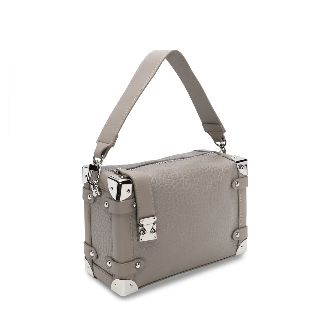 【高定】经典气质时尚百搭手提泡泡纹盒子包（E824-灰色）