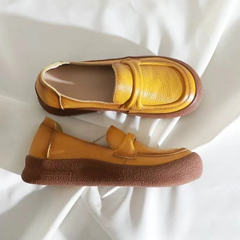 复古软底单鞋2025年春秋新款头层牛皮舒适防滑厚底女鞋轻便乐福鞋