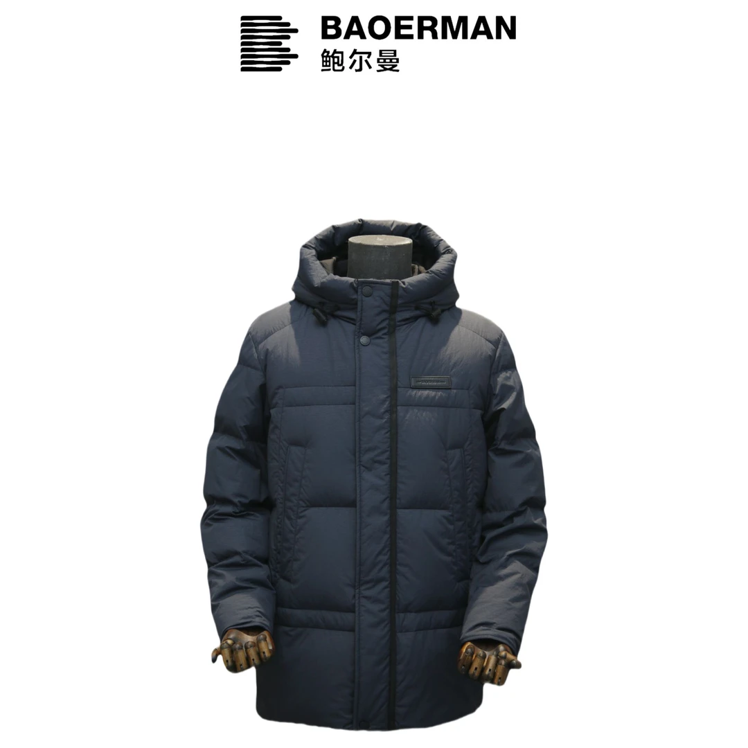 鲍尔曼BAOERMAN【中长款白鹅绒】冬季保暖轻奢小火山鹅绒25YP5070