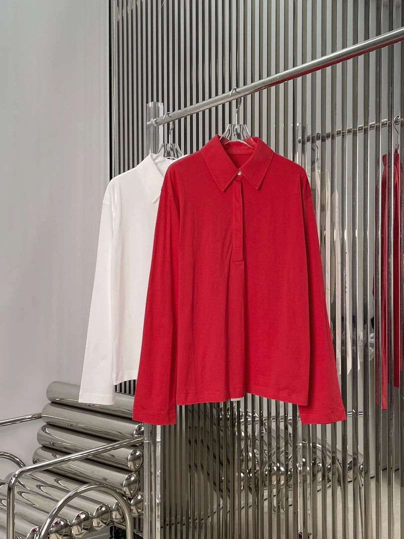 ROW知识分子POLO衫 简约纯色翻领长袖打底衫宽松上衣