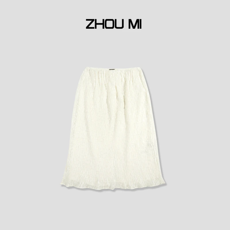 ZHOU MI“艺术时装” 工艺感剪花压褶直筒半裙 ZK5906