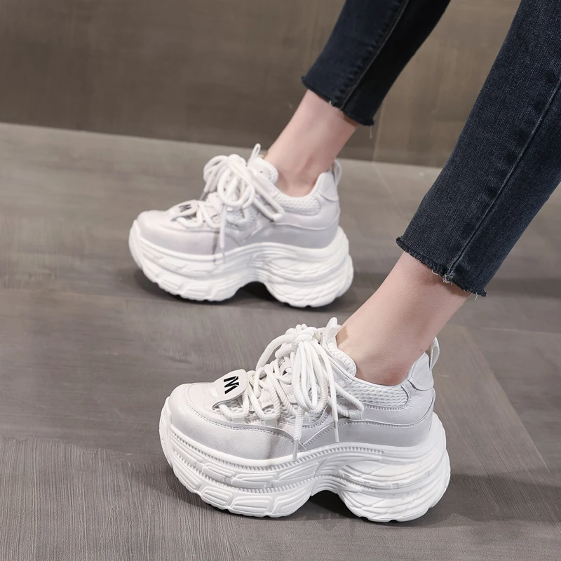 10cm内增高老爹鞋女真皮透气网韩版休闲百搭小个子运动旅游女鞋春