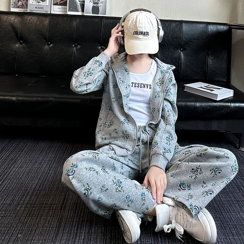 韩版套装女大童休闲卫衣外套初中生8-12岁女孩时尚洋气运动阔腿裤