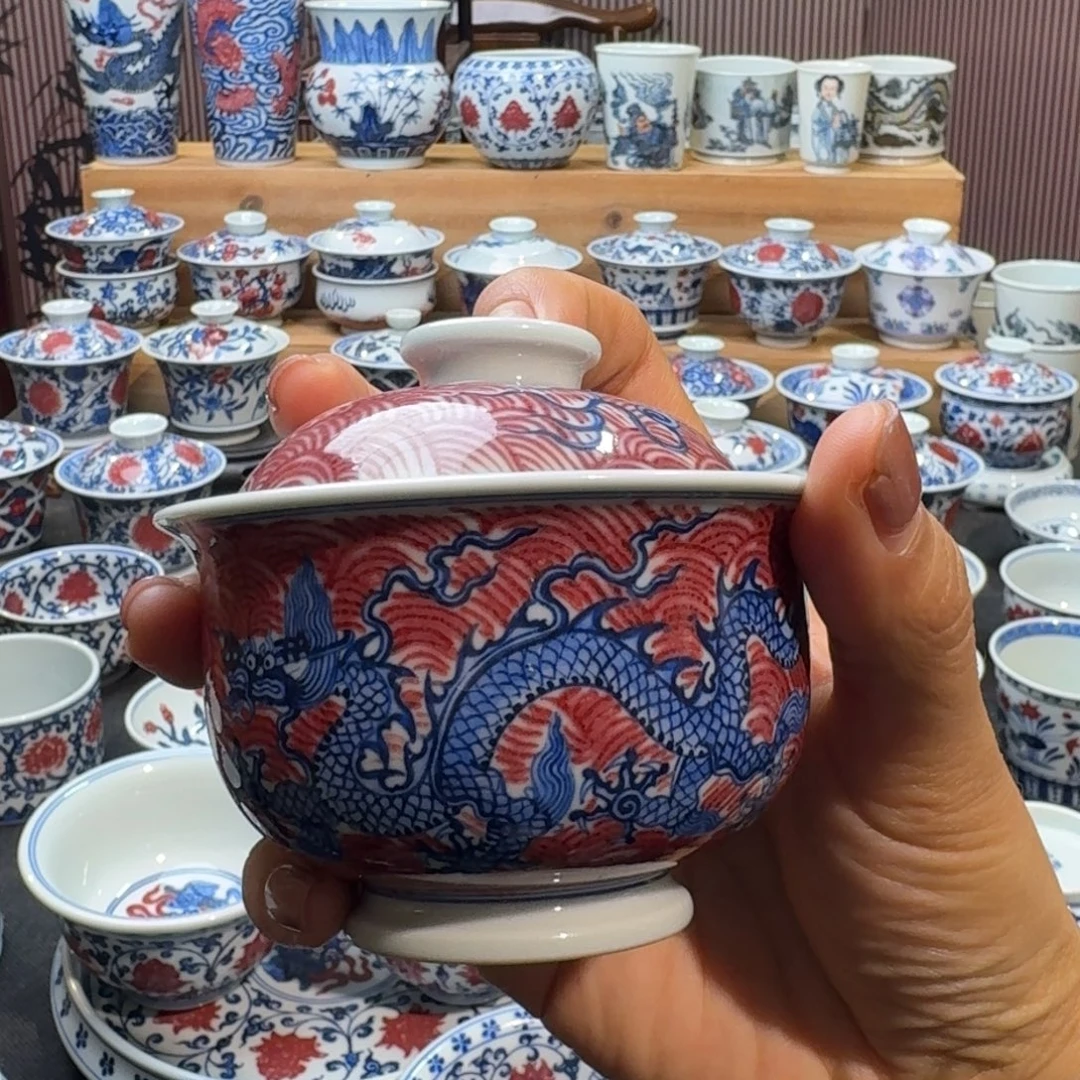 微瑕龙纹布袋盖碗合缝不好