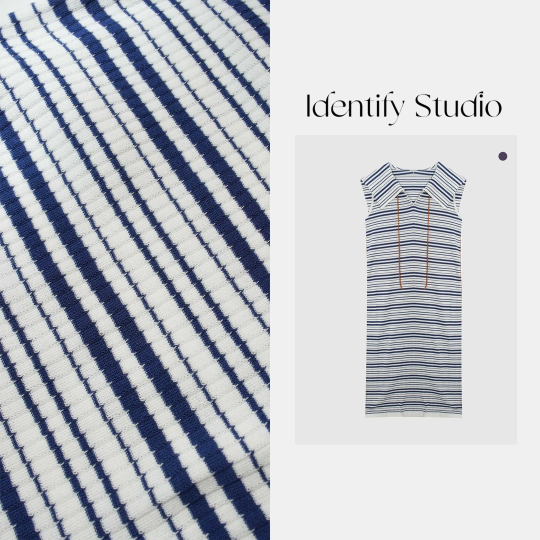 IDENTIFY“条纹公式”夏季新款休闲简约翻领直筒连衣裙25SS KK07092