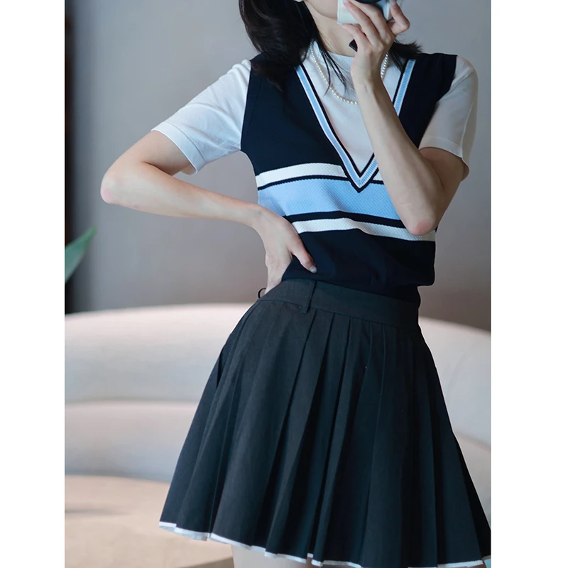 SALT.P可颜夏季学院风假两件短袖针织AC35360230