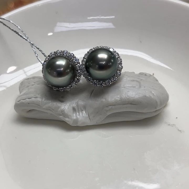 银S925镶嵌耳饰海水珍珠9-10mm38号