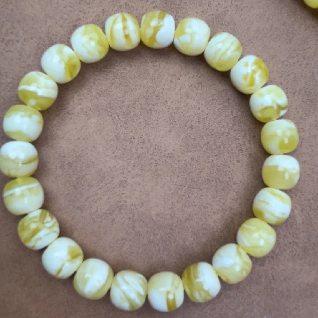 蜜蜡未镶嵌手串纯天然俄料金瓷白花虎皮9.5*9腕口18*
